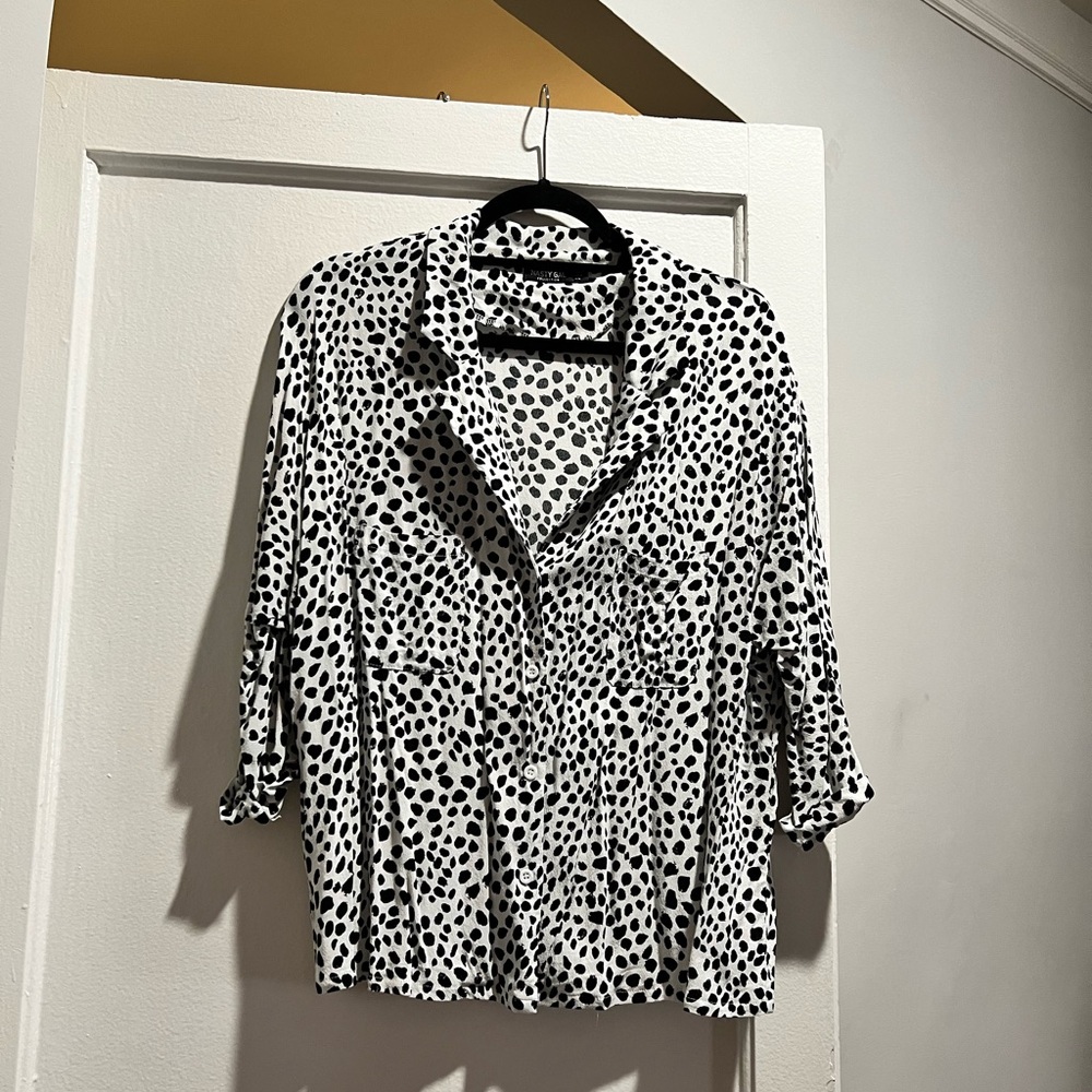 Black and White Polka Dot Button Down Blouse